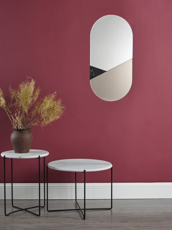 Azzate Round Rolled Edge Side Table White Marble Effect - Image 4