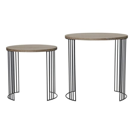 Drum Nest of 2 Round Tables Oak Effect