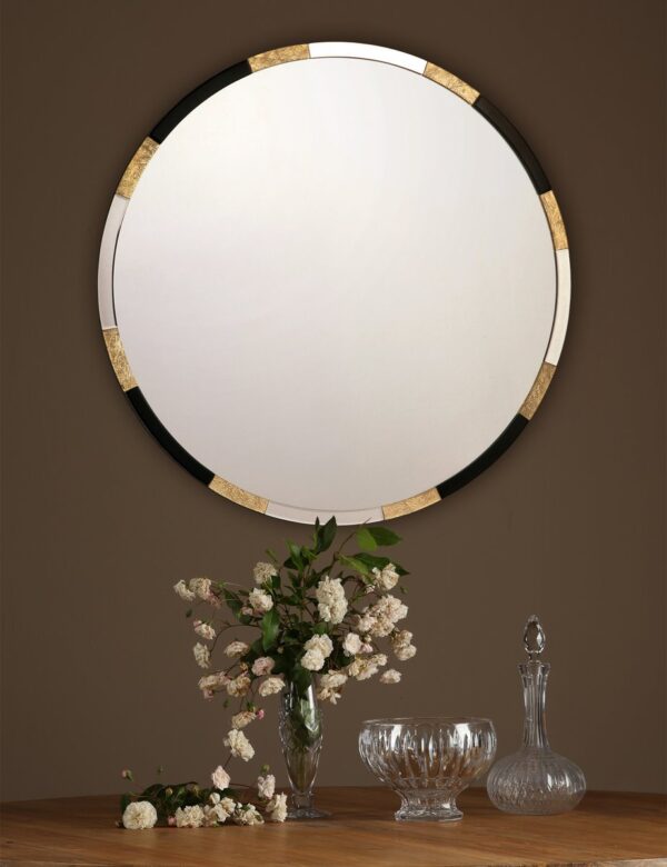 Gadany Round Gold Leaf And Black Glass Mirror 80cm - Image 5