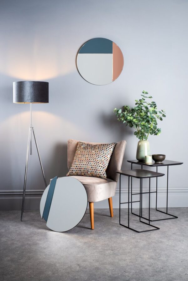 Thalia Round Blue And Rose Gold Mirror 50cm - Image 3