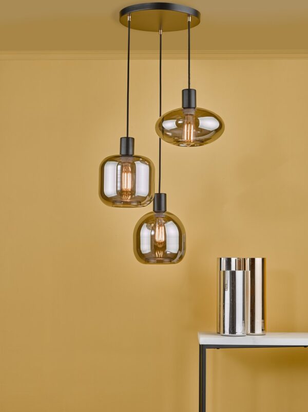 Aiden 3 Light Cluster Pendant Satin Black & Smoked - Image 6