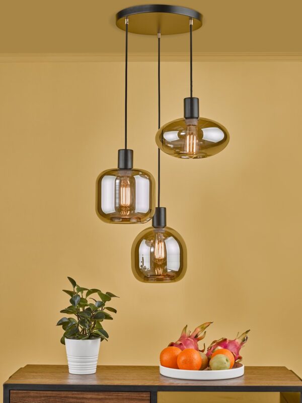 Aiden 3 Light Cluster Pendant Satin Black & Smoked - Image 7