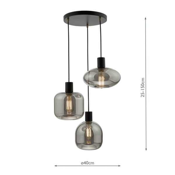 Aiden 3 Light Cluster Pendant Satin Black & Smoked - Image 8