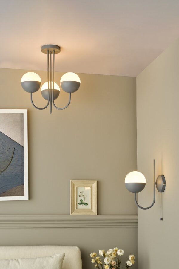 Andre 3 Light Semi Flush Grey Opal Glass - Image 8