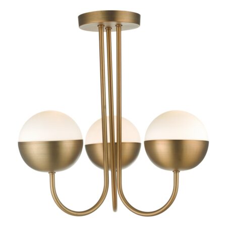 Andre 3 Light Semi Flush Aged Brass Opal Glass