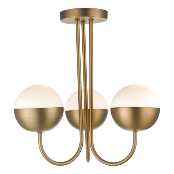 Andre 3 Light Semi Flush Aged Brass Opal Glass