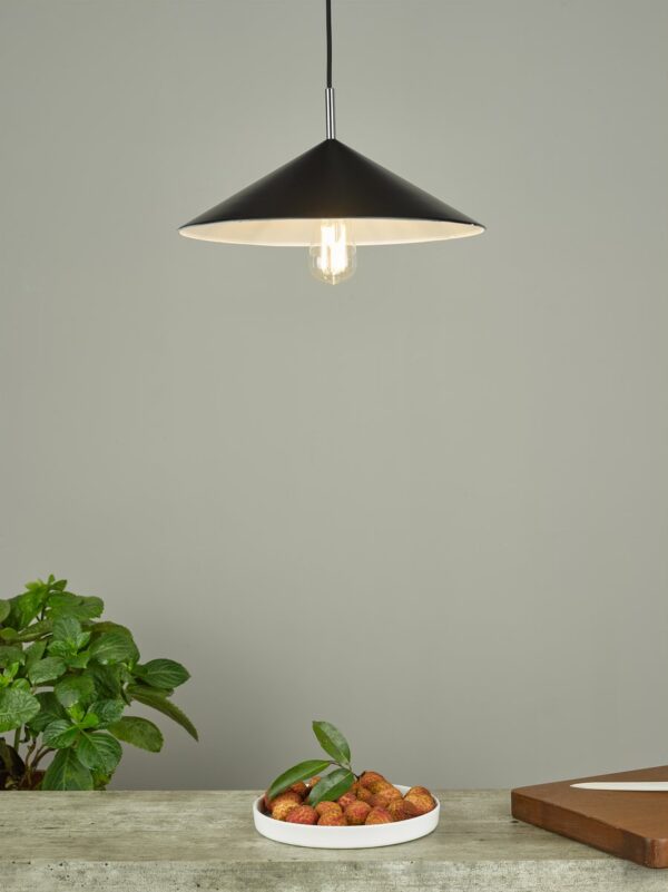 Apex 1 Light Single Pendant Matt Black Polished Chrome - Image 7