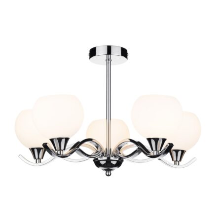 Aruba 5 Light Semi Flush Polished Chrome Opal Glass
