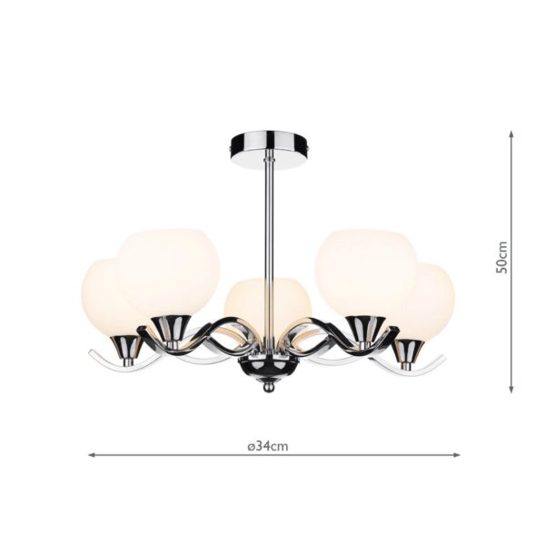 Aruba 5 Light Semi Flush Polished Chrome Opal Glass - Image 6