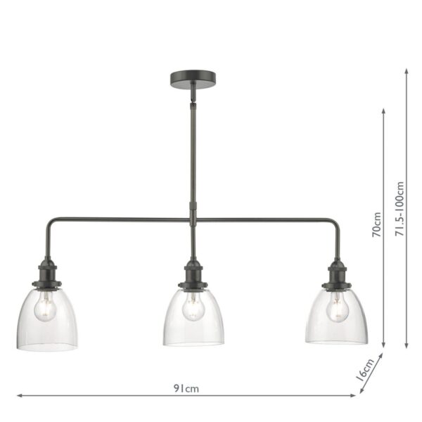 Arvin 3 Light Bar Pendant Antique Chrome & Glass - Image 6