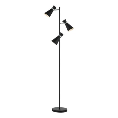 Ashworth 3 Light Floor Lamp Matt Black & Polished Chrome