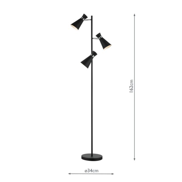 Ashworth 3 Light Floor Lamp Matt Black & Polished Chrome - Image 6