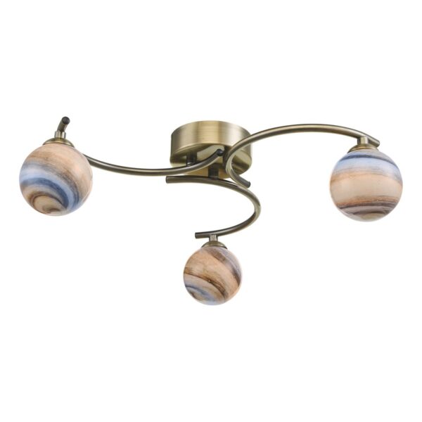Atiya 3 Light Semi Flush Antique Brass With Planet Style Glass - Image 2