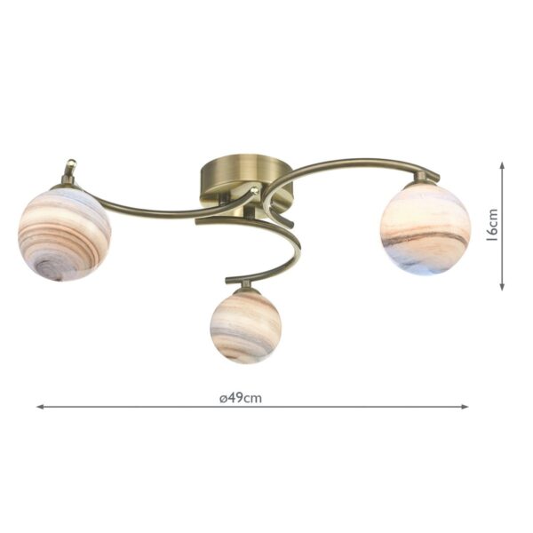 Atiya 3 Light Semi Flush Antique Brass With Planet Style Glass - Image 7
