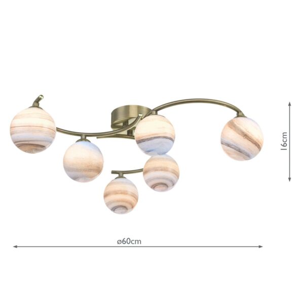 Atiya 6 Light Semi Flush Antique Brass With Planet Art Glass - Image 7