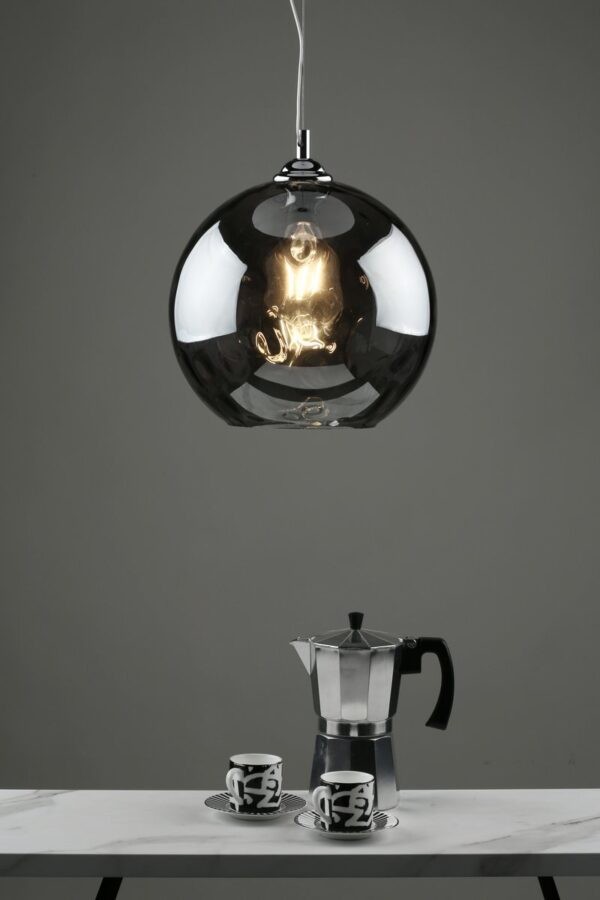 Aulax 1 Light Pendant Silver Smoked Glass With Dimple Effect - Image 5
