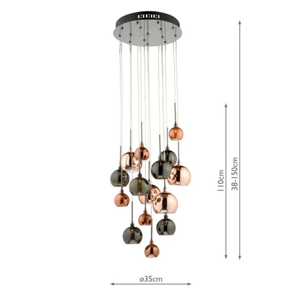 Aurelia 15lt Cluster Pendant Black Chrome & Copper/Bronze Glass - Image 5