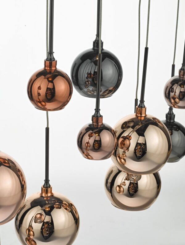 Aurelia 15 Light Bar Pendant Black Chrome & Copper/Bronze Glass - Image 5