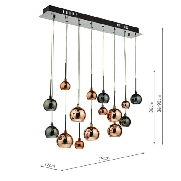 Aurelia 15 Light Bar Pendant Black Chrome & Copper/Bronze Glass - Image 8