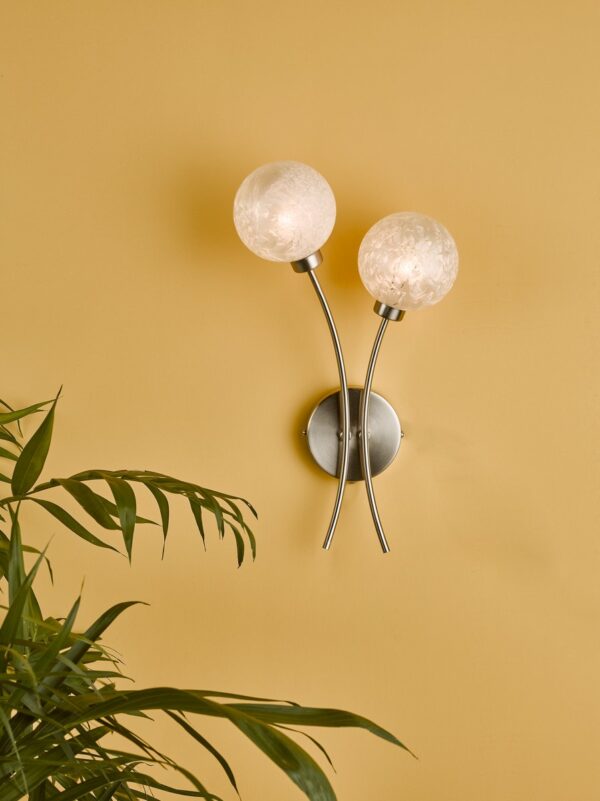 Avari 2 Light Wall Light Satin Nickel Frosted Glass - Image 7