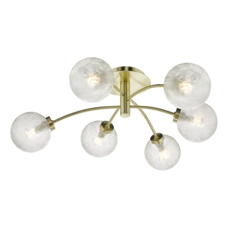Avari 6 Light Semi Flush Satin Brass And Clear Frosted Glass