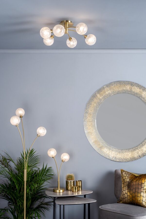 Avari 6 Light Semi Flush Satin Brass And Clear Frosted Glass - Image 5