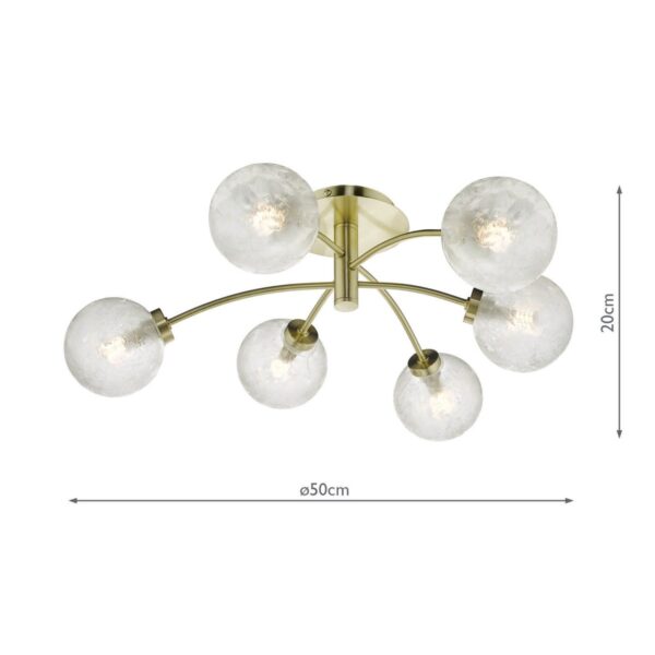 Avari 6 Light Semi Flush Satin Brass And Clear Frosted Glass - Image 6