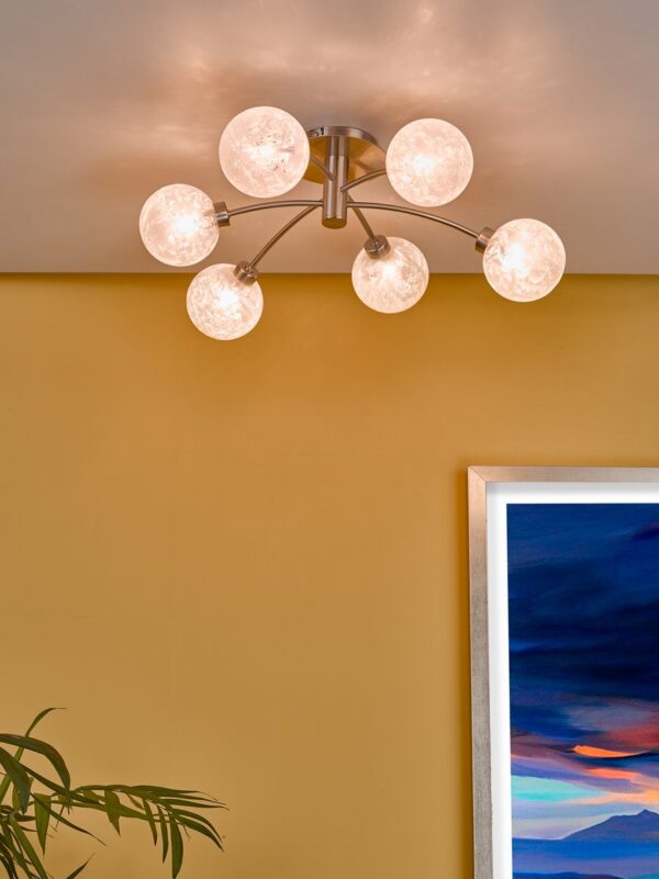 Avari 6 Light Semi Flush Satin Nickel Frosted Glass - Image 7