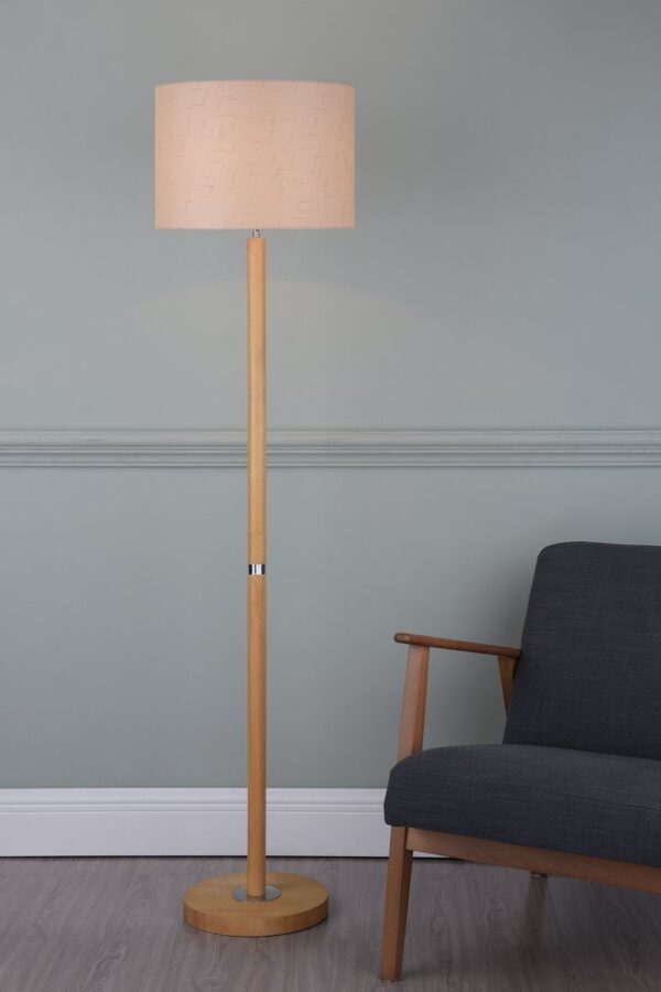 Avenue Floor Lamp Light Wood Polished Chrome With Shade - Image 5