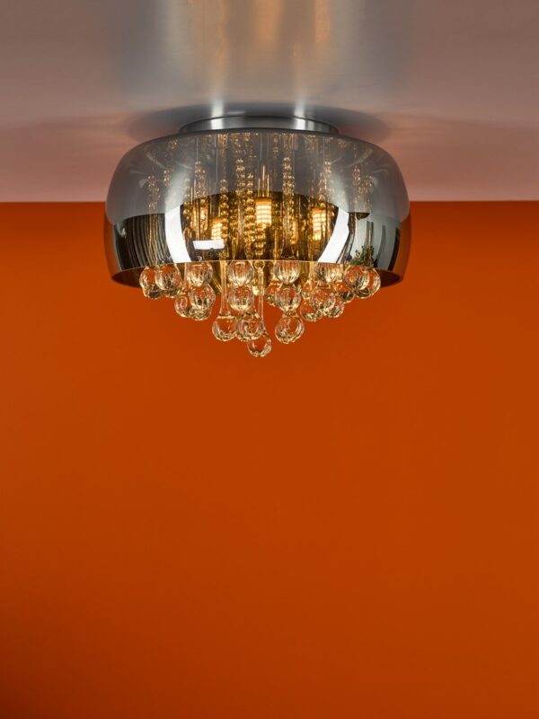 Aviel 5 Light Flush Smoked Shade With Clear Glass Droppers - Image 7
