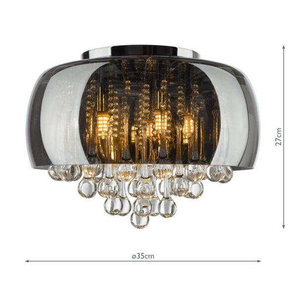 Aviel 5 Light Flush Smoked Shade With Clear Glass Droppers - Image 8