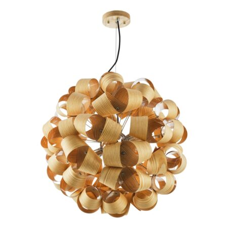 Ayna 6 Light Single Pendant Real Ash Veneer Satin Nickel