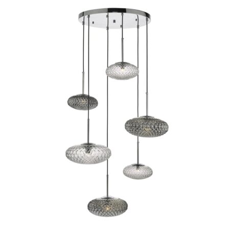 Bibiana 6 Light Cluster Pendant Clear And Smoked Textured Glass Polished Chrome