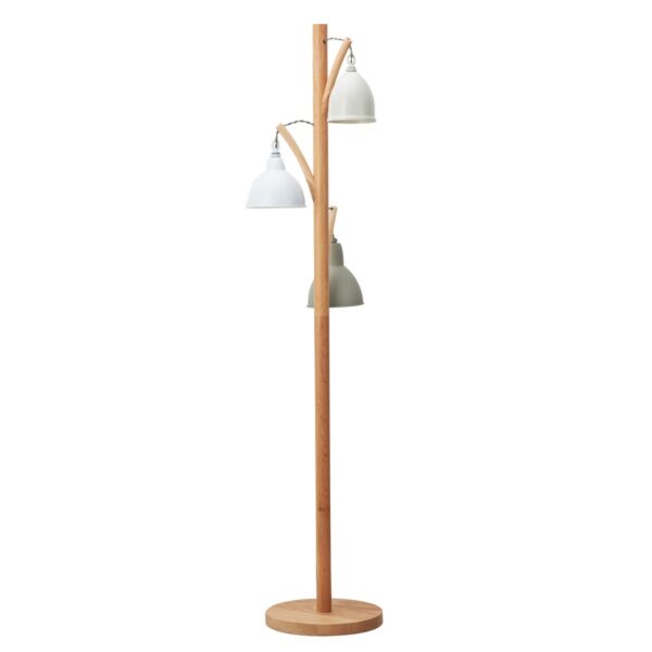 Blyton 3 Light Floor Lamp Wood Cream/Grey - Image 2