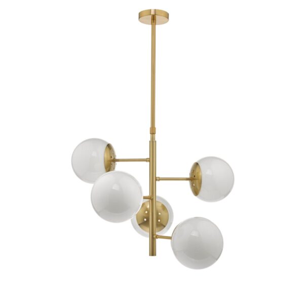 Bombazine 5 Light Pendant Natural Brass & Opal Glass - Image 2