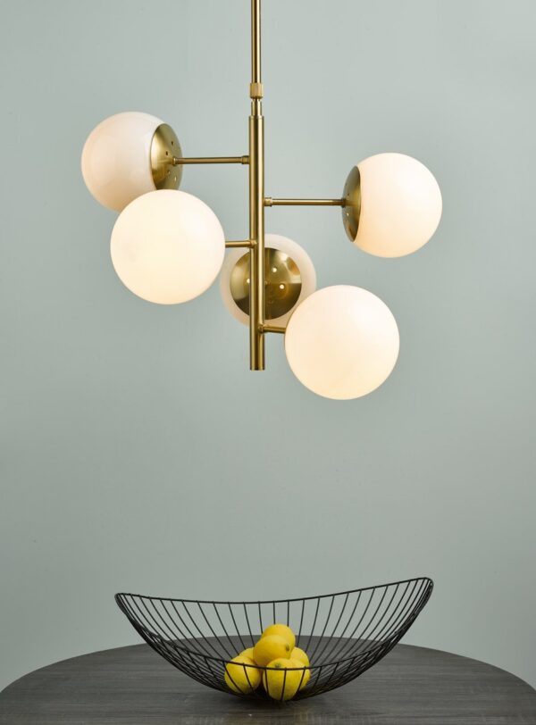 Bombazine 5 Light Pendant Natural Brass & Opal Glass - Image 6