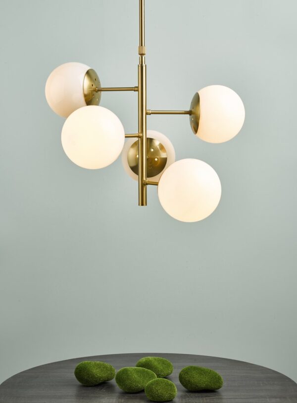 Bombazine 5 Light Pendant Natural Brass & Opal Glass - Image 7
