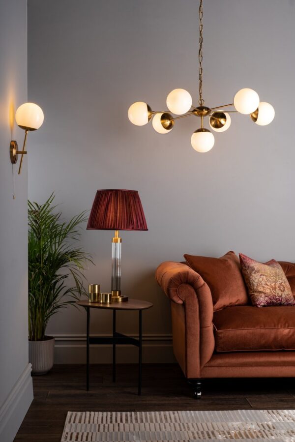 Bombazine 7 Light Pendant Natural Brass & White Opal Glass - Image 6