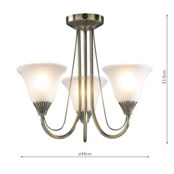 Boston 3 Light Semi Flush Antique Brass complete with Glass - Image 5