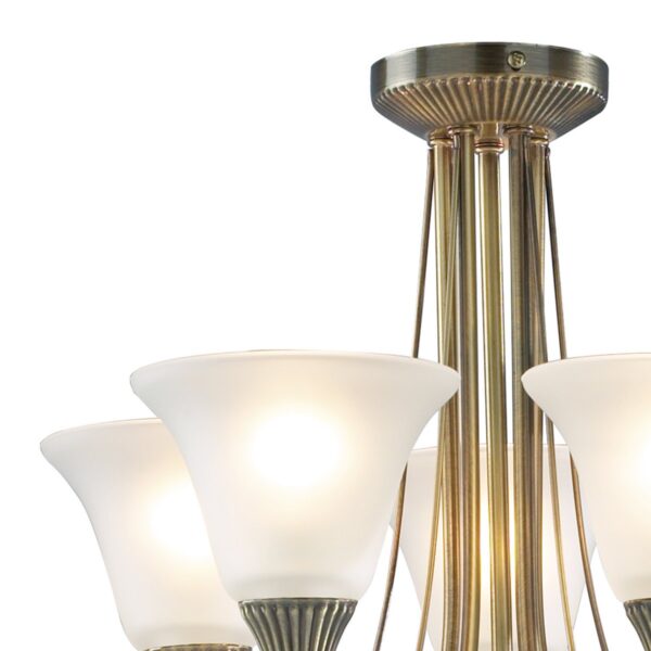 Boston 5 Light Semi Flush Antique Brass Opal Glass - Image 3