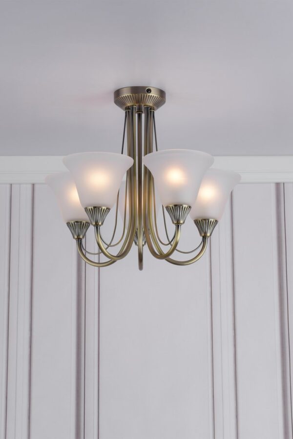 Boston 5 Light Semi Flush Antique Brass Opal Glass - Image 5