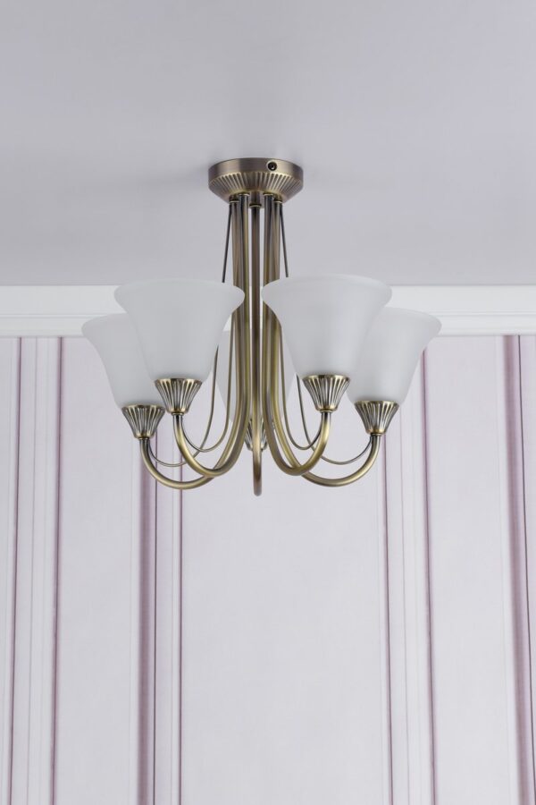 Boston 5 Light Semi Flush Antique Brass Opal Glass - Image 6