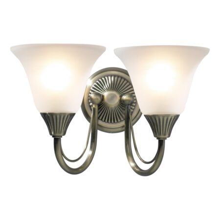 Boston 2 Light Wall Light Antique Brass Opaque Glass