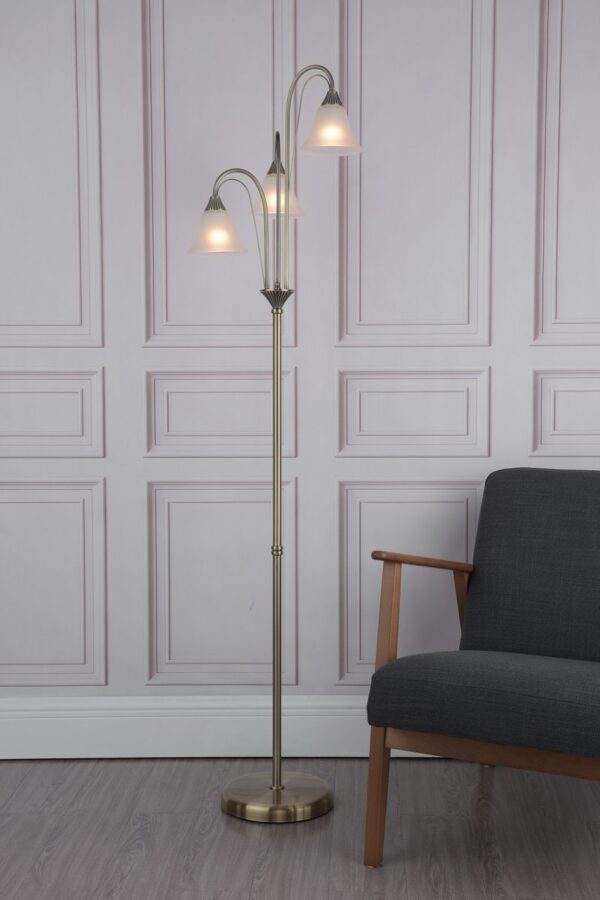 Boston 3 Light Floor Lamp Antique Brass Opaque Glass - Image 5