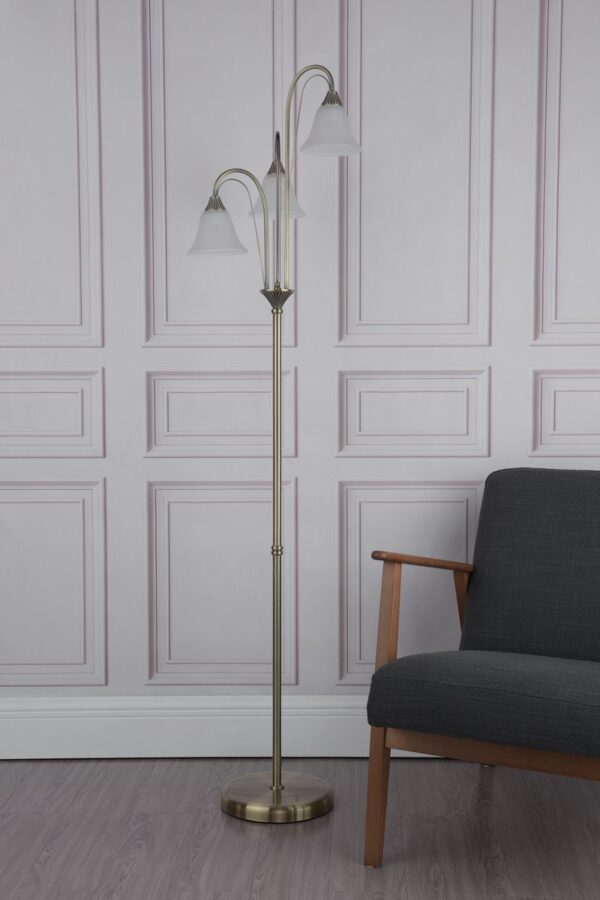 Boston 3 Light Floor Lamp Antique Brass Opaque Glass - Image 6