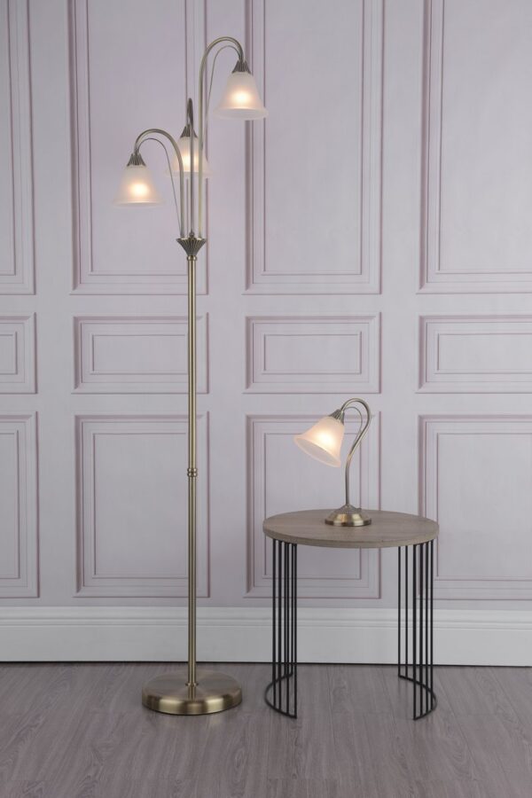 Boston 3 Light Floor Lamp Antique Brass Opaque Glass - Image 7