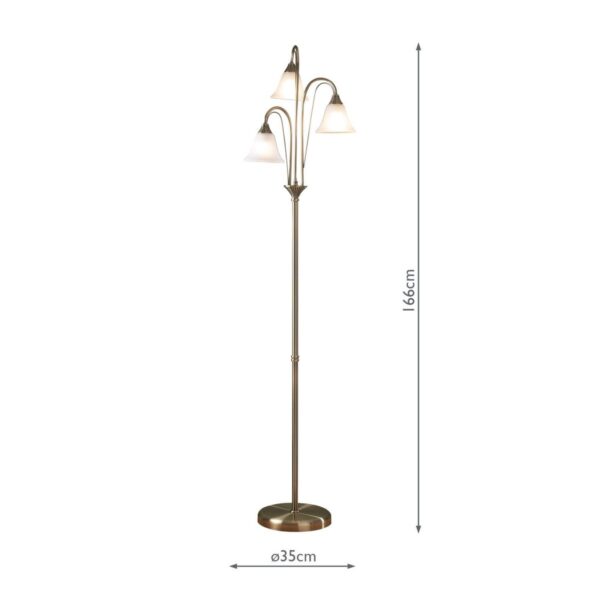 Boston 3 Light Floor Lamp Antique Brass Opaque Glass - Image 9