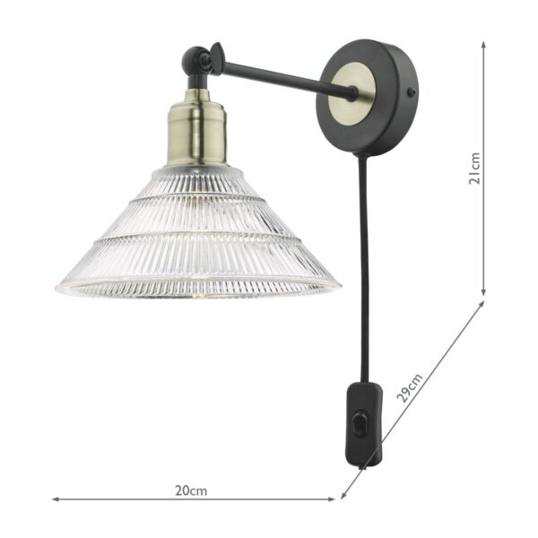 Boyd Wall Light Antique Brass & Matt Black With Glass Shade - Plug In - Image 6