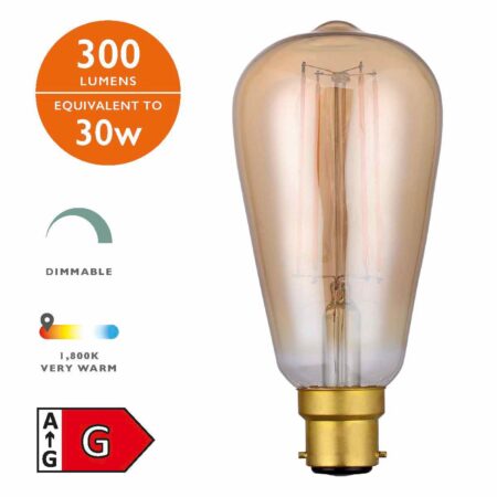 (Pack of 5) LED Rustika Light Bulb (Lamp) B22 4W 240LM