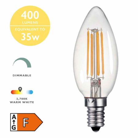 (Pack of 5) LED Candle Light Bulb (Lamp) SES/E14 4W 400LM